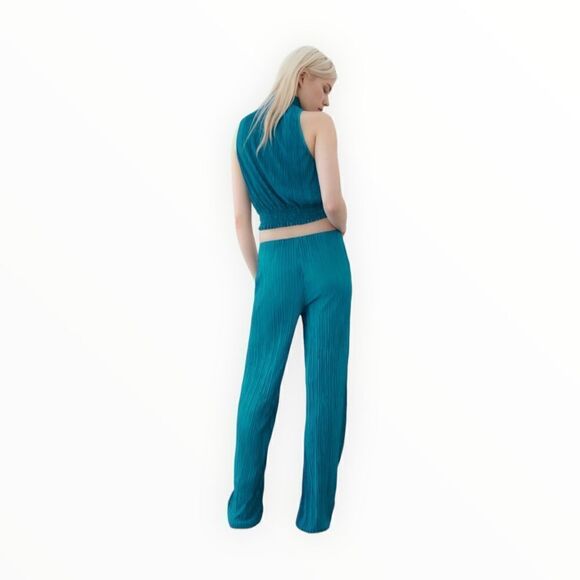 ZARA | Petrol Blue | PLEATED HALTER TOP - Picture 7 of 9